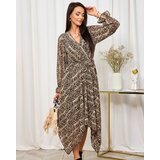 Resti Royalfasion Dark brown women's long dress with fashionable print | shoptok.hr
