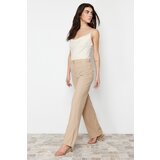 Trendyol Light Brown Straight/Straight Fit High Waist Ribbed Stitched Woven Trousers | Shoptok.si