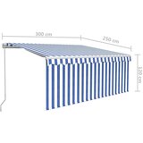 vidaXL Ročno zložljiva tenda s senčilom LED 3x2,5 m modra in bela | Shoptok.si