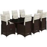 vidaXL Vrtna bistro garnitura 9-delna z blazinami rjav poli ratan | Shoptok.si