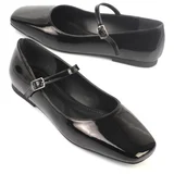 Capone Outfitters Blunt Toe Banded Margin Jane Patent Leather Black Women's Ballerinas