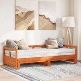 vidaXL izvlečna dnevna postelja z vzmetnico rjava 90x200 cm borovina | Shoptok.si