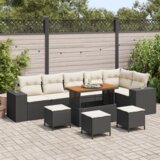  10 komadni vrtni kauč set s jastučićima crni poly rattan akacija | shoptok.hr