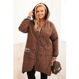 Kesi Włoski Plus Size women's quilted jacket with a hood and sporty cuffs chocolate Cijene