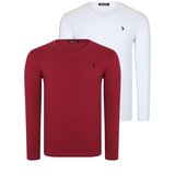 Dewberry DOUBLE SET T8587 V-NECK MEN'S SWEATSHIRT-WHITE-BURGUNDY | Shoptok.si