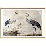  Plakat - Birds from an Old Engraving - vintage-style illustration of a heron and a crane 90x60 Zlatni okvir s margom | shoptok.hr