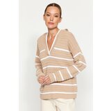 Trendyol Beige Care Collection Striped Knitwear Sweater Cene