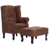 The Living Store Chesterfield fotelj in stolček za noge rjavo umetno semiš usnje - Naslanjač In Stolček, (21420522) | Shoptok.si