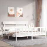 The Living Store Posteljni okvir z vzglavjem bel trden les - Posteljni Okvir, (21525242) | Shoptok.si