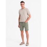 Ombre Men's classic denim shorts with rolled up leg - light olive | ePonuda.com