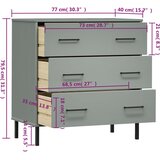  Komoda s 3 ladice siva 77 x 40 x 79,5 cm od masivnog drva OSLO | shoptok.hr