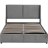 Lumor Oblazinjena postelja s predalom 140x190 cm iz žameta - z letvičastim okvirjem - siva, (22151188) | Shoptok.si