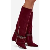 Boto Women's Slip-On Boots with Block Heel and Decorative Strap Bordeaux Jolivine | shoptok.hr