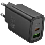 polnilec adapter N63 GaN PD 30W USB-A, Type C za Samsung - črn