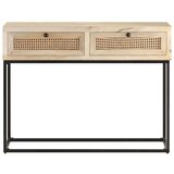 vidaXL Konzolna mizica 100x35x76 cm trden mangov les in naravni trst | Shoptok.si