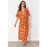 Trendyol Floral Patterned Wide Fit Midi Woven Beach Dress
