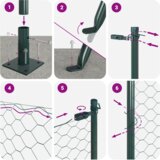 vidaXL Heksagonalna ograja Zelena 1x50 m Jeklo, Ograjne stebri z osnovnimi ploščami 13 kos Ø32mm 110cm Galvanizirano jeklo | Shoptok.si