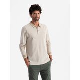 Ombre Men's melange polo longsleeve with embroidery - sand melange | Shoptok.si
