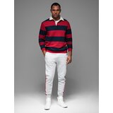 Ombre Men's sweatpants with piping and ribbing on legs - grey melange | ePonuda.com