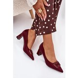 Boto Heels With Decorative Buckle Burgundy Seriva Cene