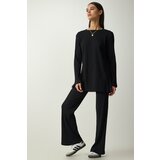 Happiness İstanbul Women's Black Corded Knitted Blouse and Trousers Set Cene
