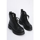 Marjin Women's Zippered Lace-Up Serrated Sole Boots Boots Suzet Black. Cene