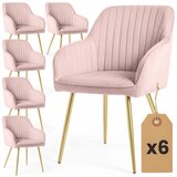 AKORD Florence Oblazinjeni Jedilni Stoli Iz Žameta Z Okrasnimi Šivi, Komplet 6 Stolov, Pudrasto Rožnata, Noge Zlate Barve, (5000333504) | Shoptok.si