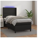 Krevet box spring s madracem LED crni 100x200cm od umjetne kože | shoptok.hr