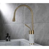 EYN Luksuzna kopalniška armatura, ki se pritrdi na pult ali umivalnik | Pipa BF0954 — Brušeno zlato - črni marmor — 41 cm | Shoptok.si