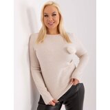 Fashion Hunters Light beige women's knitted sweater plus size Cene