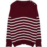 Trendyol curve burgundy striped crew neck knitwear sweater cene