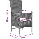  3-dijelni vrtni blagovaonski set s jastucima od poliratana crni Crna Dužina stola 90 cm | Shoptok.si