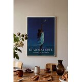Wallxpert uramljena slika 115215, žena u beloj haljini pruža ruku ka mesecu na noćnom nebu, 30 x 40 cm, beli ram | Eponuda.com