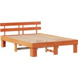 vidaXL Posteljni okvir s hrbtom Rjava 140x200 cm Trden borov les | Shoptok.si
