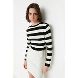 Trendyol Black Striped Crop Knitwear Sweater Cene