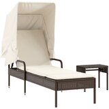 Maison Chic Ležalnik - Sončna ležalnik s streho in mizico rjav poli ratan, (22043258) | Shoptok.si