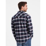 Ombre Men's checkered flannel shirt with pockets - navy blue and red | Eponuda.ba