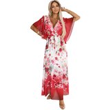 numoco basic 603-1 Airy wrap maxi dress with floral pattern – red roses | Shoptok.si