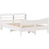 vidaXL Posteljni okvir z vzglavjem bel 135x190 cm trdna borovina, (21321649) | Shoptok.si