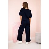 Kesi Włoski Buttery fabric set blouse with a flower + pants navy blue | Shoptok.si