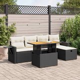 Maison Chic Seti vrtnega pohištva - Vrtna garnitura - Vrtni pohištvo set z blazinami 6-delna črn ratan/akacija, (21796634) | Shoptok.si