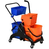 Nesta Profesionalni čistilni voziček z ožemalnikom, 2 vedri, oranžno-moder, s prostorom za shranjevanje, za učinkovito čiščenje, (5000493268) | Shoptok.si