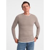 Ombre Men's cotton sweater with round neckline - cold beige Cijene