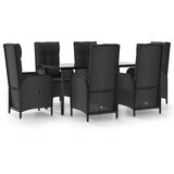  7-dijelni vrtni blagovaonski set s jastucima crni od poliratana Crna Dužina stola 160 cm | shoptok.hr