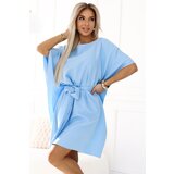 Numoco 287-36 SOFIA Butterfly Dress with Waist Tie - Pastel Blue | shoptok.hr