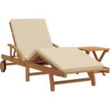 vidaXL sončna ležalna postelja s blazino in mizico Bež trd akacijev les | Shoptok.si