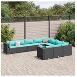 vidaXL Vrtna garnitura - 10-dijelni set vrtnih sofa s jastucima crni od poliratana - Crna i plava 4x kutna + 6x srednja 1 | shoptok.hr