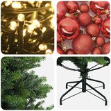  Umjetno božićno drvce s kuglicama 150 cm 150 LED lampica - Zelena 150 cm s LED-ima i crvenim lopticama | shoptok.hr