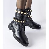 Gemre Black insulated ankle boots with pearls Normand | Shoptok.si