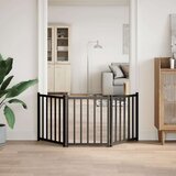 vidaXL Vrata za pse zložljiva 3 paneli črna 150 cm trden les jelke | Shoptok.si